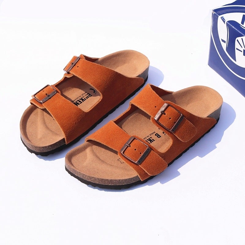 Original Standard Birkenstock Shoes Thick-Soled Genuine Leather Real Cork Slippers Birkenstock One-Line Outer Sandals Casual Shoes - Image 4